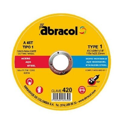 Disco abracol amarillo corte metal 4 1/2 (dt1 115x10x2223mm) (tipo 420)